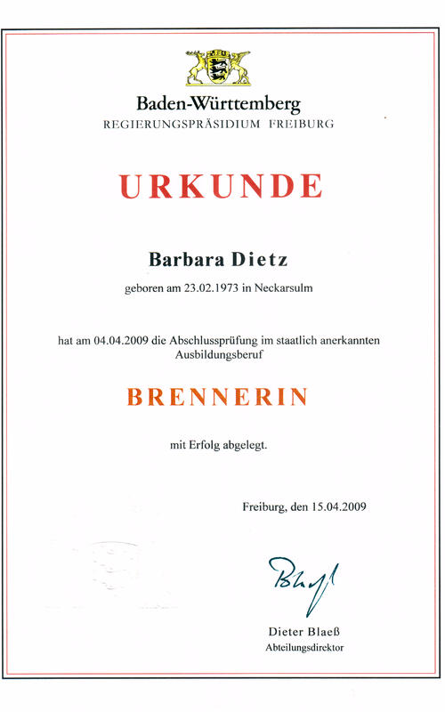  Urkunde Brennerin